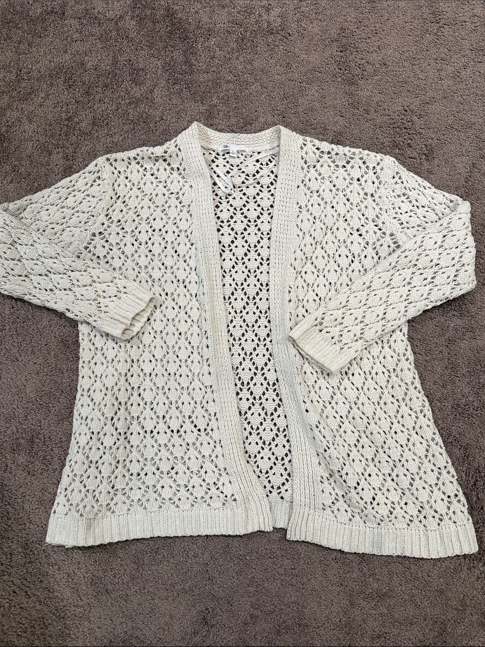DR2 Cream Open Crochet Knit Cardigan